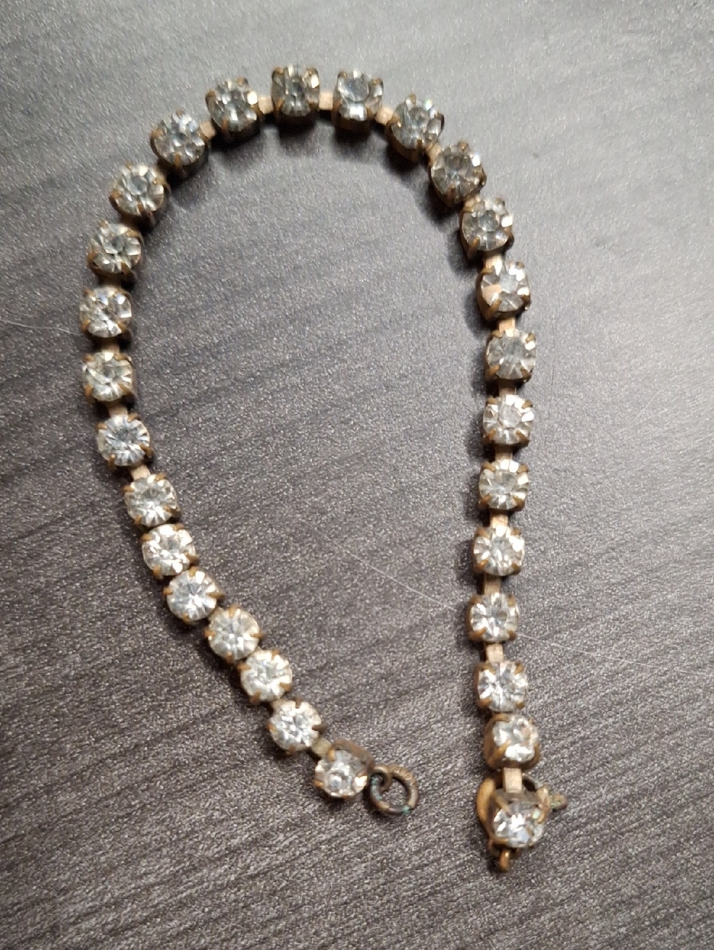 Vintage Czechoslovakia Gold-Tone Crystal‎ Tennis Bracelet - Clear Stones